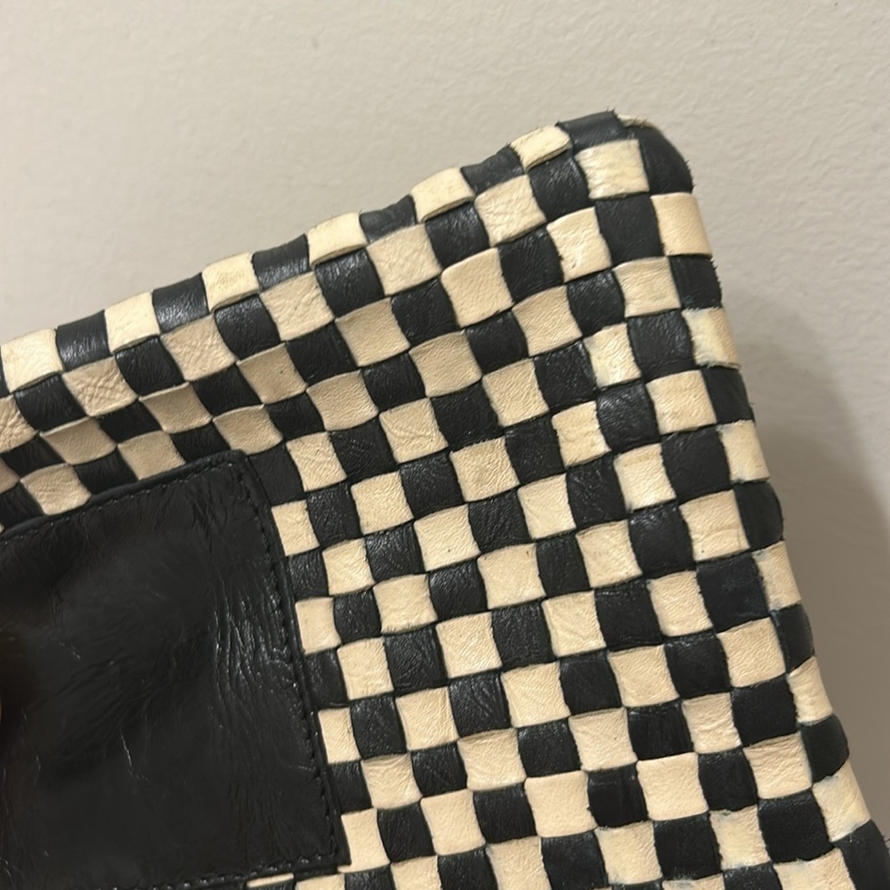 Clare V Poche Leather Woven Checkered Black/Cream Crossbody Bag 🏁 - Picture 9 of 12